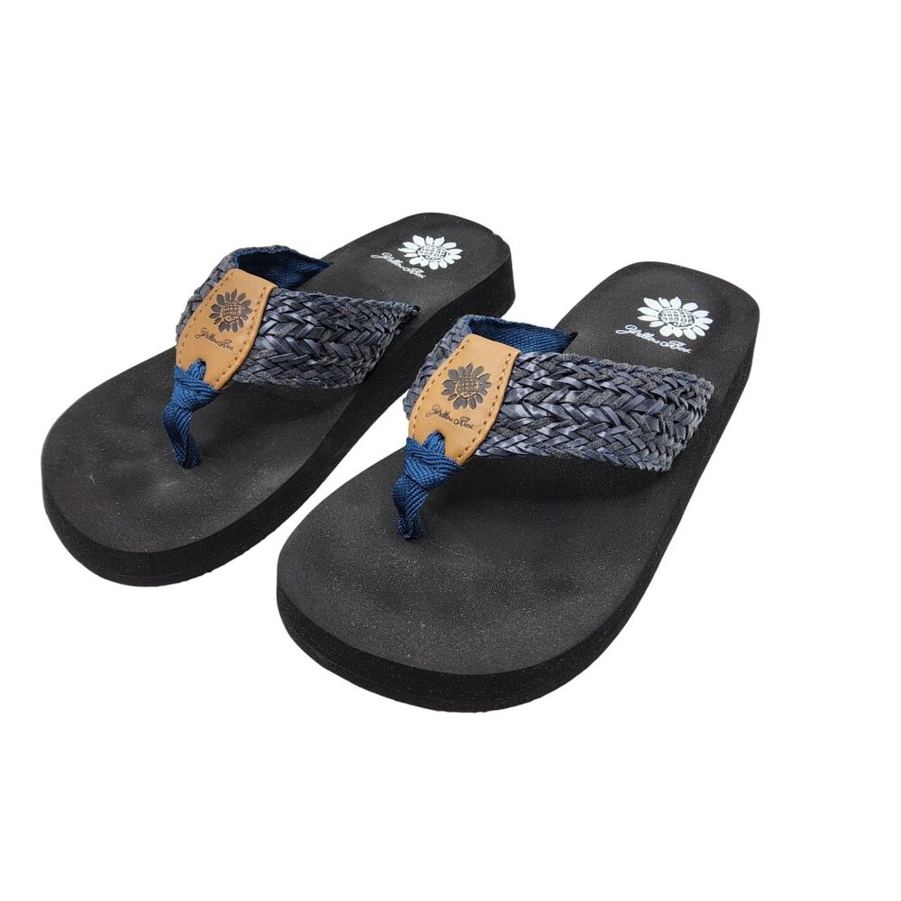 Womens Yellow Box Blue Flat Thong Sandals